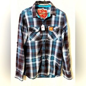 Superdry Flannel | casual | Men’s shirt in brown blue striped | size S